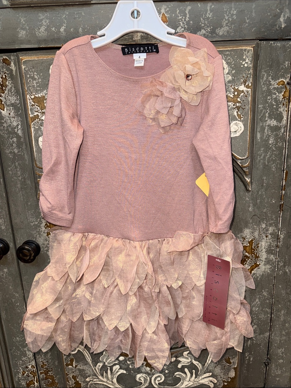 NWT Biscotti Blush Rose embellished Layered Petal Dress size 4